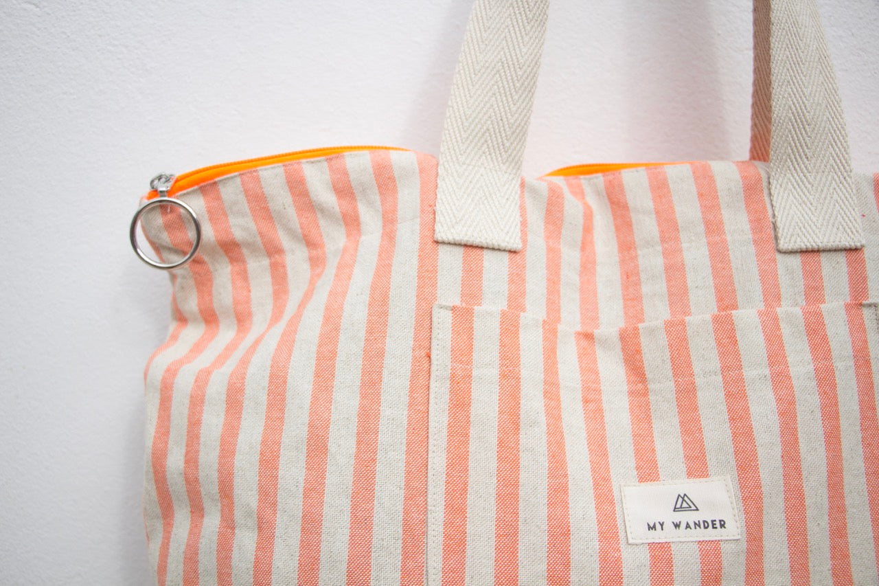 Peach Stripes New Shopper-Shopper Pequeño-Mywanderstore-Mywanderstore